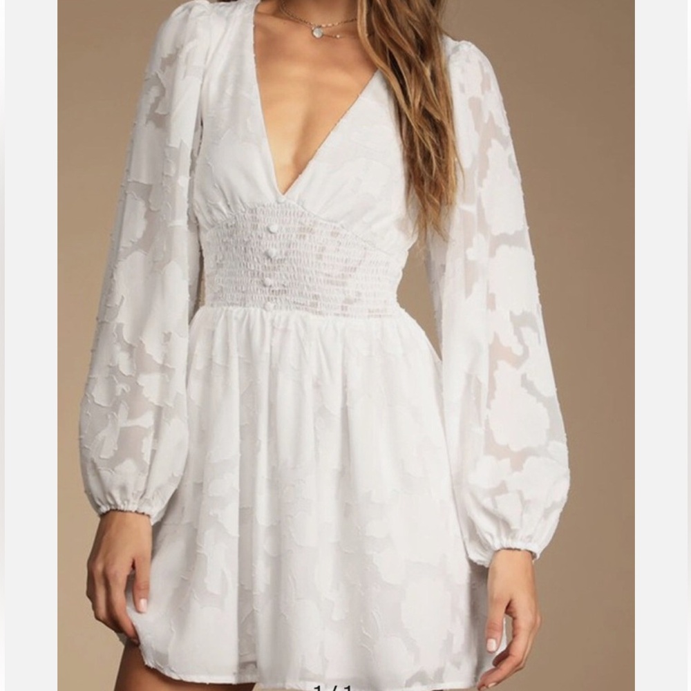 Lulu's White Textured Long Sleeve Dress
